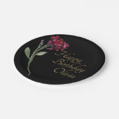 金ゴールドレタリングエレガントフローラ水彩誕生日 ペーパープレート (アングル)