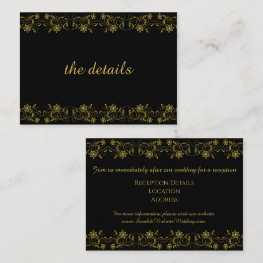 金ゴールドレタリングオンブラックウィズフィリーグリーデザイン エンクロージャーカード (正面/裏面)