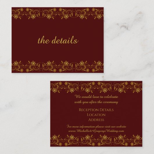 金ゴールドレタリングオンブルゴーニュwithフィリグリーデザイン エンクロージャーカード (正面/裏面)