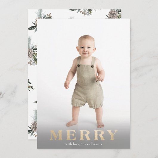 金ゴールドレタリングオーバーレはっきりしたメリーイ写真カード シーズンカード (正面/裏面)