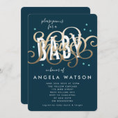 金ゴールドレタリングネイビーボーイベビーシャワー招待状 招待状 (正面/裏面)