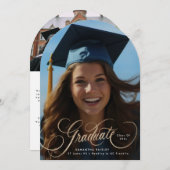 金ゴールドレタリングフォトアーチ高校卒業 招待状 (正面/裏面)