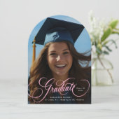 金ゴールドレタリングフォトアーチ高校卒業 招待状 (スタンド正面)