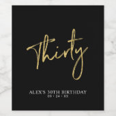 金ゴールドレタリング三十 | 30th誕生日パーティー ワインラベル (シングルラベル)
