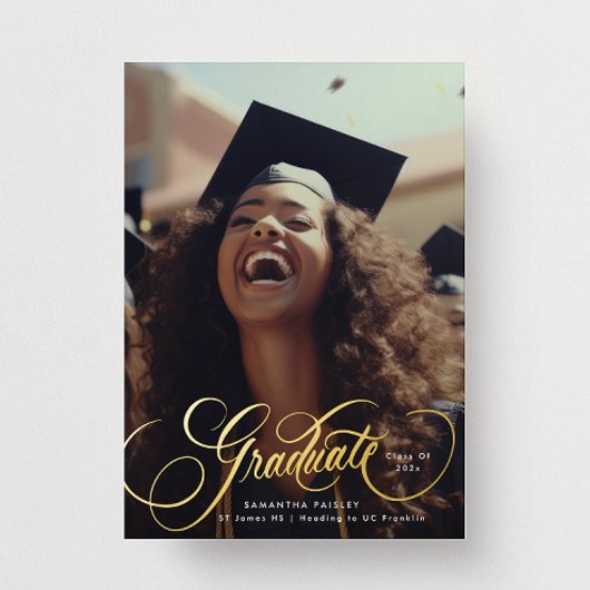 金ゴールドレタリング卒業写真卒業パーティー 箔招待状