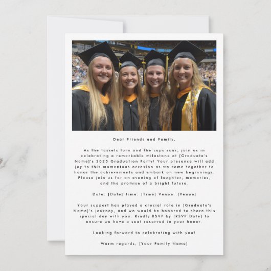 金ゴールドレタリング卒業写真研究科 案内状 (裏面)