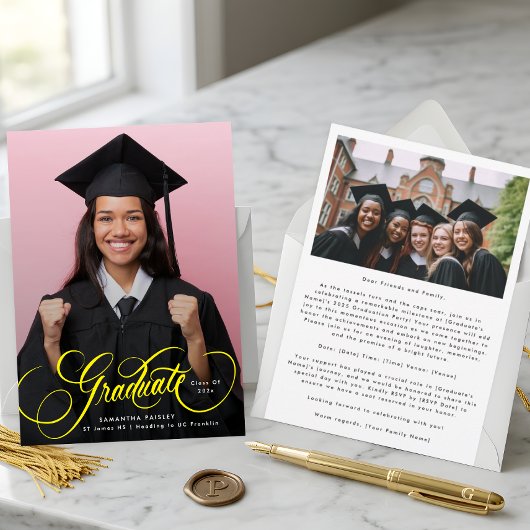 金ゴールドレタリング卒業写真研究科 案内状