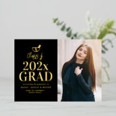 金ゴールドレタリング薬局卒業発表 箔招待状 (立ち正面)