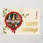 金ゴールドレターのクリスマス挨拶のラウンドフレーム –  箔シーズンカード (正面)