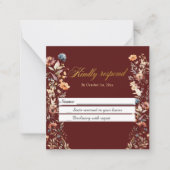 金ゴールドレターワイルドフラワーウェディングRSVPカード ノートカード (正面)