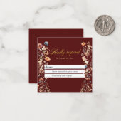 金ゴールドレターワイルドフラワーウェディングRSVPカード ノートカード (正面/裏面インサイチュ)