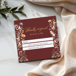 金ゴールドレターワイルドフラワーウェディングRSVPカード ノートカード