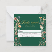 金ゴールドレターワイルドフラワーウェディングRSVPカード ノートカード (正面)