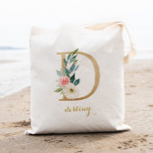 金ゴールドレターDおよび赤面フローラ パーソナライズされた トートバッグ