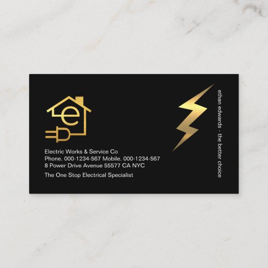 金ゴールドレターE電気技師稲妻サービス 名刺 (裏面)