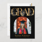 金ゴールドレターGRADフローラフォトグラード招待状 ポストカード (正面/裏面)