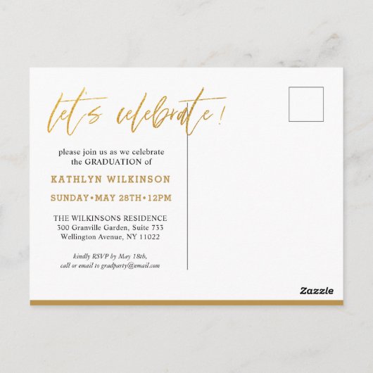 金ゴールドレターGRADフローラフォトグラード招待状 ポストカード (裏面)