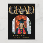 金ゴールドレターGRADフローラフォトグラード招待状 ポストカード (正面)