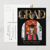 金ゴールドレターGRADフローラ写真Grad Announcement ポストカード (正面/裏面)