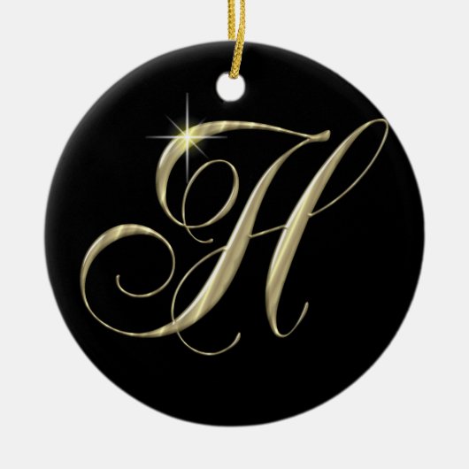 金ゴールドレターHモノグラムイニシャルオーナメントファンプル セラミックオーナメント (正面)