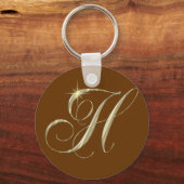 金ゴールドレターHモノグラムイニシャル キーホルダー (正面)