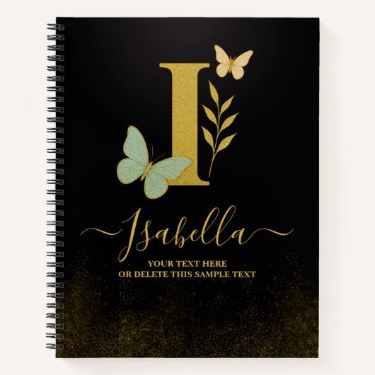 金ゴールドレターI蝶のノートブックカバー ノートブック (正面)