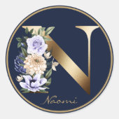 金ゴールドレターNエレガントフローラモノグラム ラウンドシール (正面)