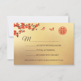 金ゴールドレッドさくらんぼブロッサムRSVP 中国の結婚の 出欠カード