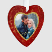 金ゴールドレッドつる植物写真テンプレート オーナメント (正面)