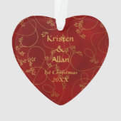 金ゴールドレッドつる植物写真テンプレート オーナメント (裏面)