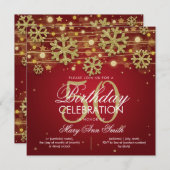 金ゴールドレッドウィンターグリッターグラム50th誕生日 招待状 (正面/裏面)