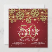 金ゴールドレッドウィンターグリッターグラム50th誕生日 招待状 (正面)
