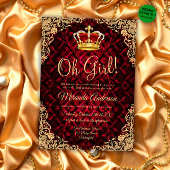 金ゴールドレッドエレガントプリンセスクラウンベビーシャワー 招待状