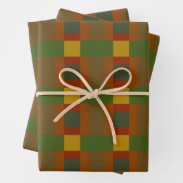 金ゴールドレッドオリーブグリーンオレンジカラーブロックプリント ラッピングペーパーシート