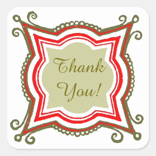 金ゴールドレッドカスタムサンキューステッカー スクエアシール (正面)