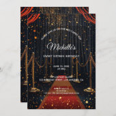金ゴールドレッドカーペットSweet sixteen映画誕生日パーティー 招待状 (正面/裏面)