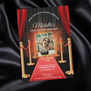 金ゴールドレッドカーペットSweet sixteen映画誕生日パーティー 招待状