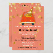 金ゴールドレッドカーメリークリスマスブランチディナーコーラル 招待状 (正面/裏面)