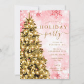 金ゴールドレッドクリスマスツリー会社ホリデーパーティー 招待状 (正面)