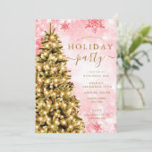 金ゴールドレッドクリスマスツリー会社ホリデーパーティー 招待状 (スタンド正面)