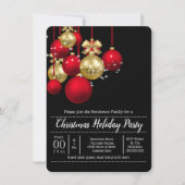 金ゴールドレッドクリスマスボーブルズホリデーパーティーシック 招待状 (正面)