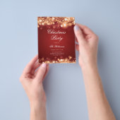 金ゴールドレッドクリスマスライト招待状プログラム&メニュー チラシ (手)