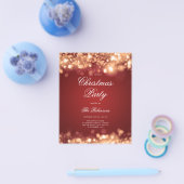 金ゴールドレッドクリスマスライト招待状プログラム&メニュー チラシ (シングル)