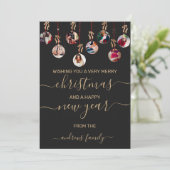 金ゴールドレッドグリッターぶら下がったズオーナメント写真クリスマス シーズンカード (スタンド正面)