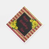 金ゴールドレッドグリッターストライプズイエローローズ誕生日 スタンダードランチョンナプキン (角)