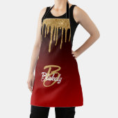 金ゴールドレッドグリッタードリップモノグラムスパークルキュートガーリー エプロン (インサイチュ)