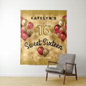 金ゴールドレッドグリッターバルーンSweet 16 タペストリー (インサイチュ)