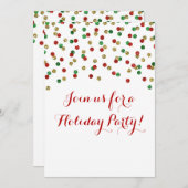 金ゴールドレッドグリーングリッター紙吹雪クリスマスパーティー 招待状 (正面/裏面)