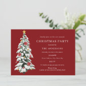 金ゴールドレッドグリーン伝統的ツリークリスマスパーティー 招待状 (スタンド正面)