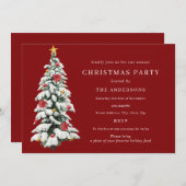 金ゴールドレッドグリーン伝統的ツリークリスマスパーティー 招待状 (正面/裏面)